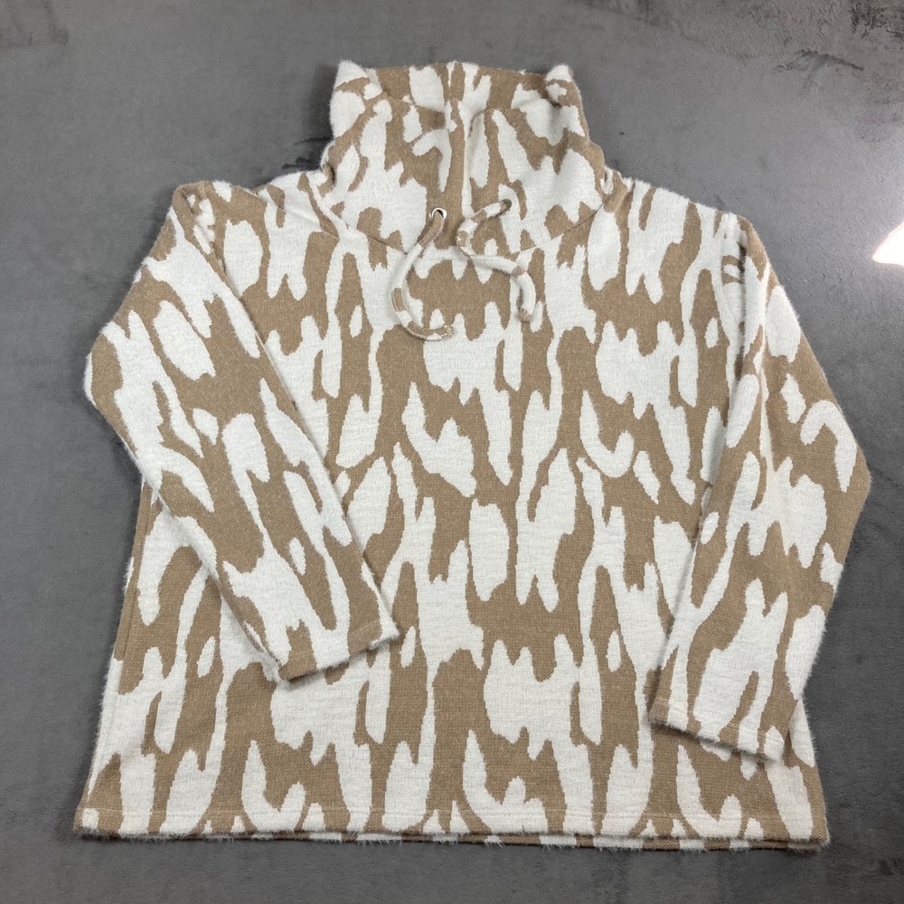 Dantelle Womens Tan White Abstract Cowl Neck Knit Sweater Size L